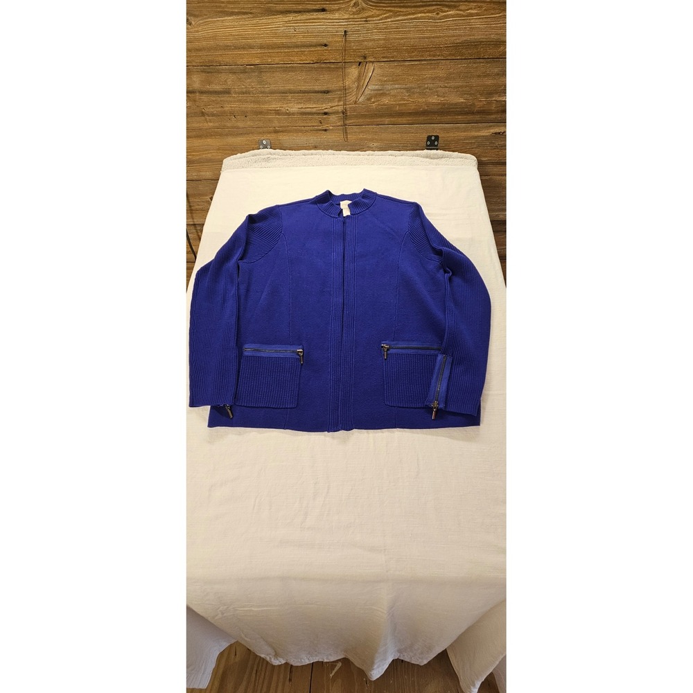 Chico's Royal Blue Cardigan Sweater Zipper Pockets Size 2 L